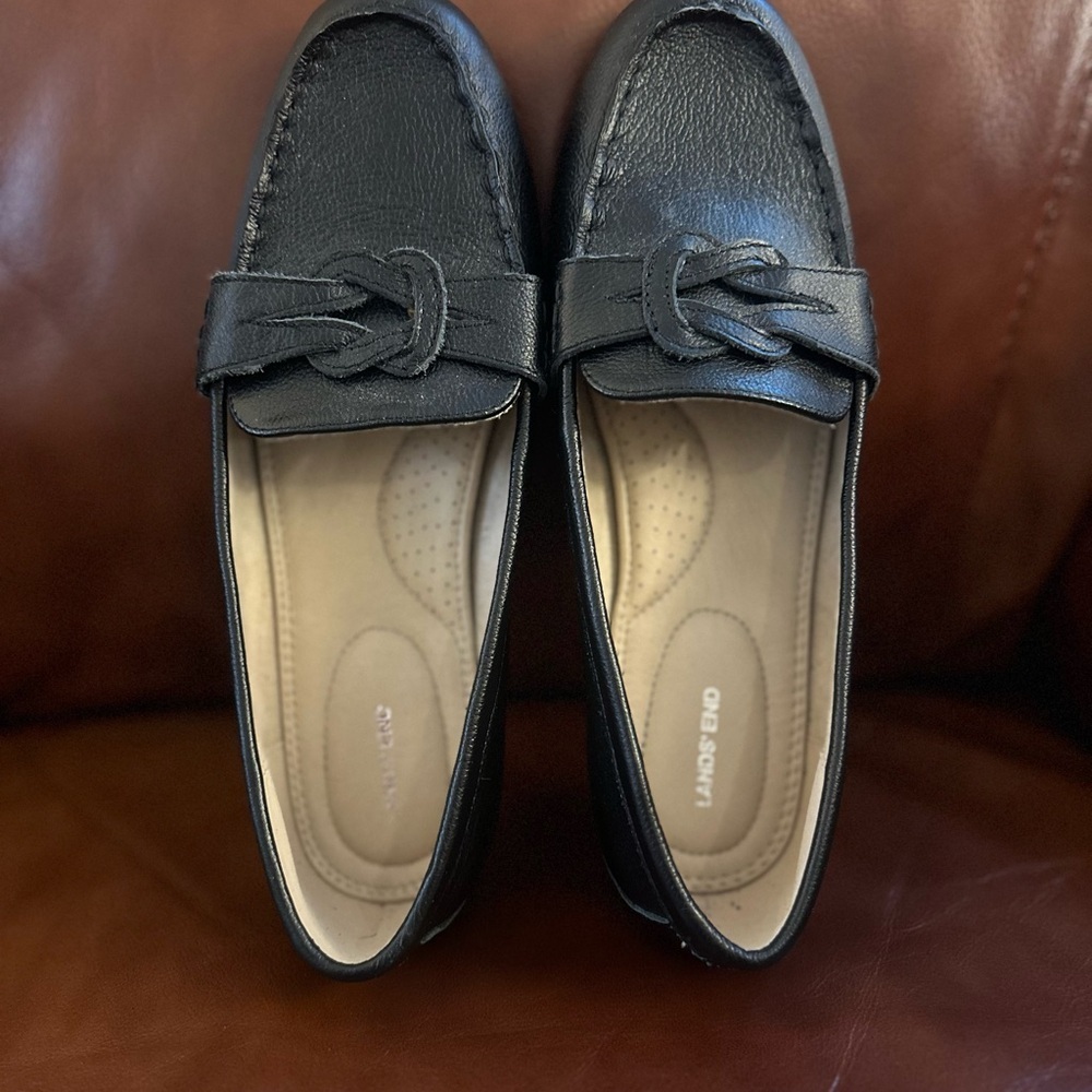 Lands’ End Black Leather Loafers